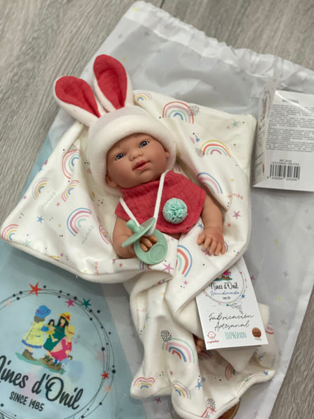 Nines D'Onil Coral Bunny Doll with Blanket