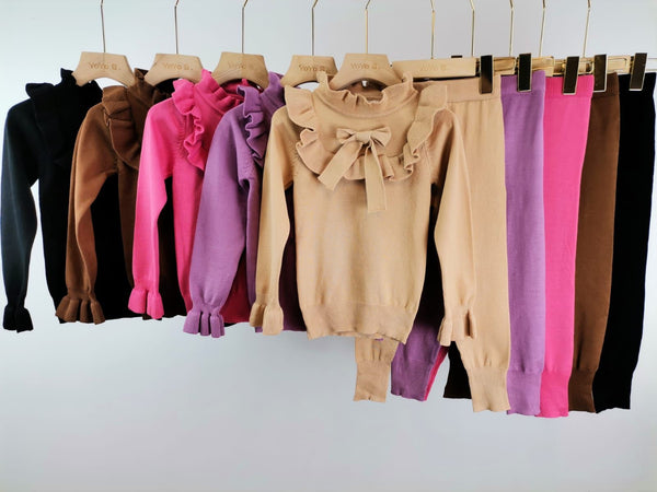 Black Alissa Bow Knitted Leggings Set