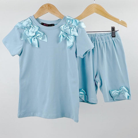 Blue Marieta Bow Shorts Set