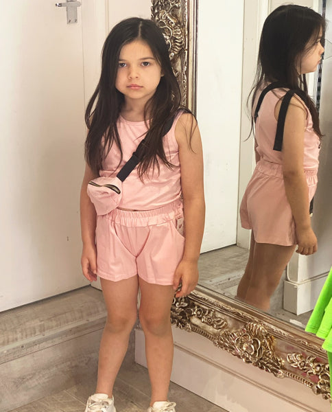 Pink Jasmine Shorts Set with Belt Bag