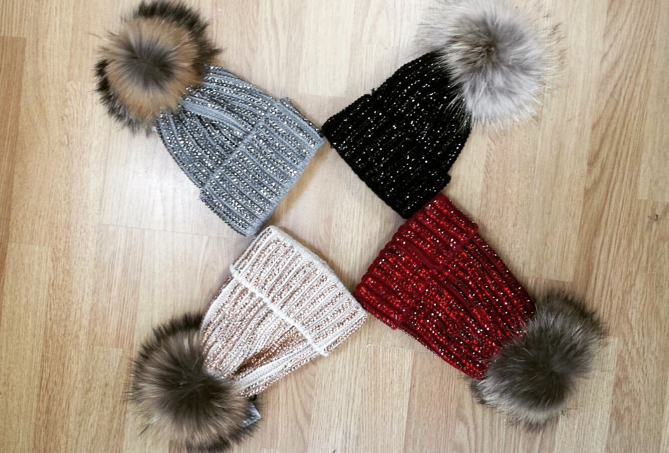 Diamond Pom Pom Fur Hat
