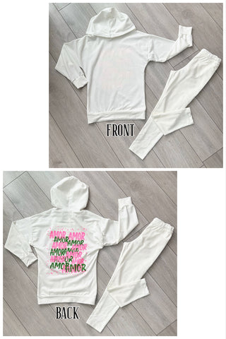 Girls White Amor Leggings Set