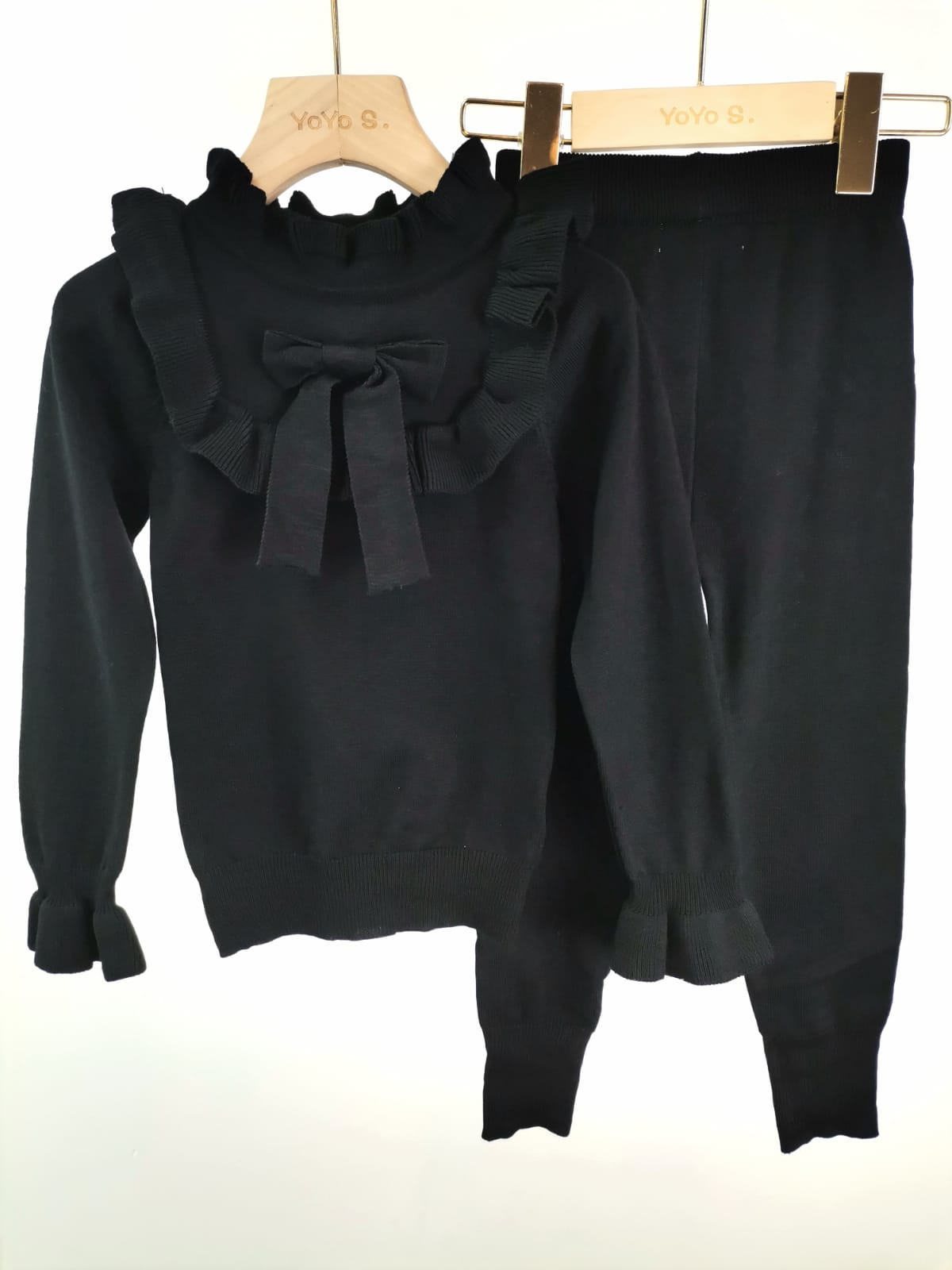 Black Alissa Bow Knitted Leggings Set