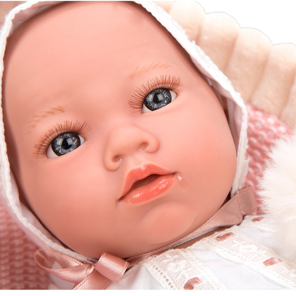 Arias Elegance 60680 Baby Girl Aria Spanish Reborn Doll with Carry Cot