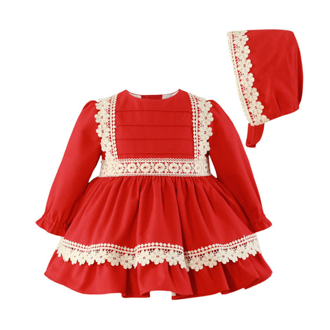 Miranda Baby Girls Red Dress with Bonnet 0153