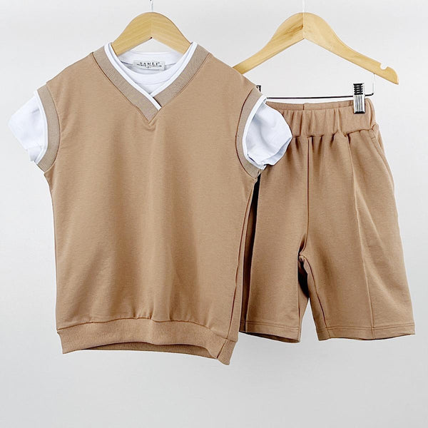 Beige Zain 3 Piece Shorts Set