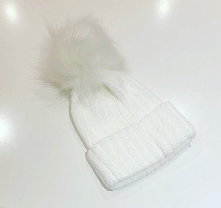 White Fur Pom Pom Hat