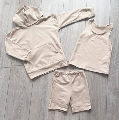 Beige Elmina 3 Piece Shorts Set