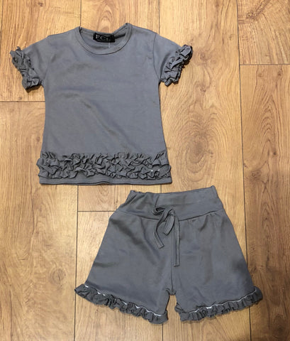 Grey Ruffle Shorts Set