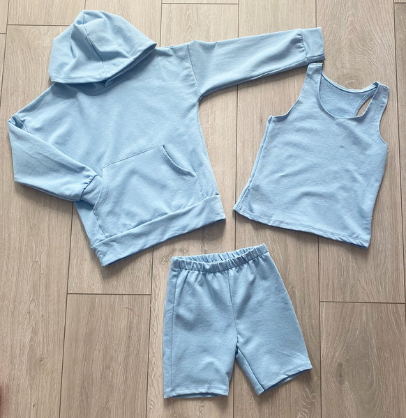 Blue Elmina 3 Piece Shorts Set