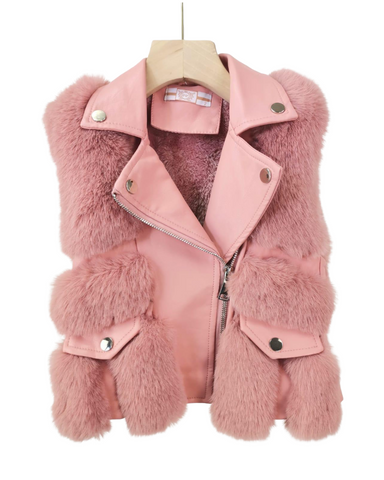 Pink Evena Faux Fur Leather Gilet