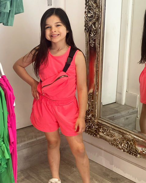 Bright Pink Jasmine Shorts Set with Belt Bag