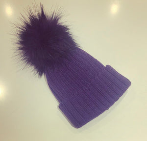 Purple Fur Pom Pom Hat