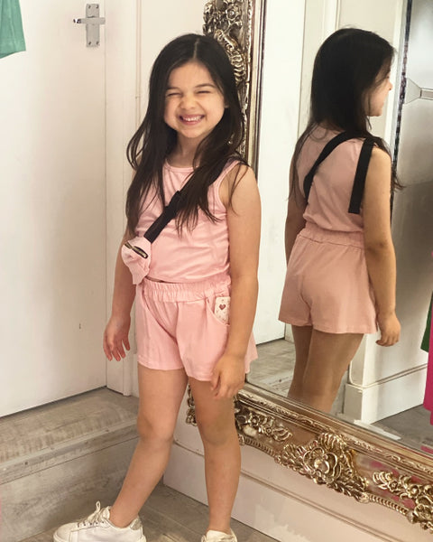 Pink Jasmine Shorts Set with Belt Bag
