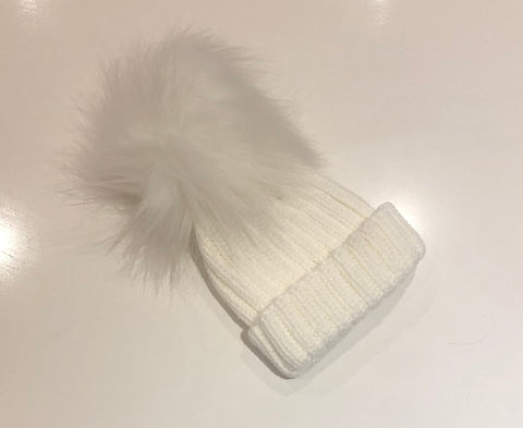 Cream Fur Pom Pom Hat