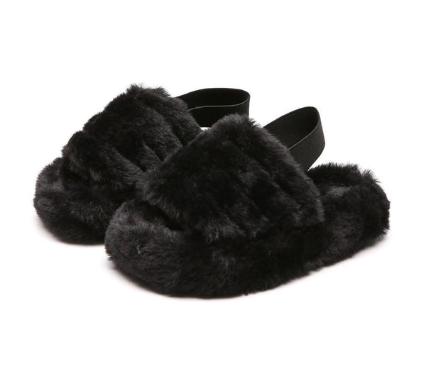 Black Faiza Fluffy Slippers