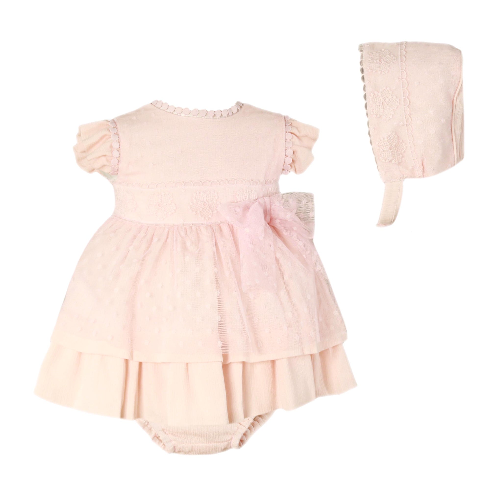 Miranda Baby Girls Pink Dress with Knickers & Bonnet 0133