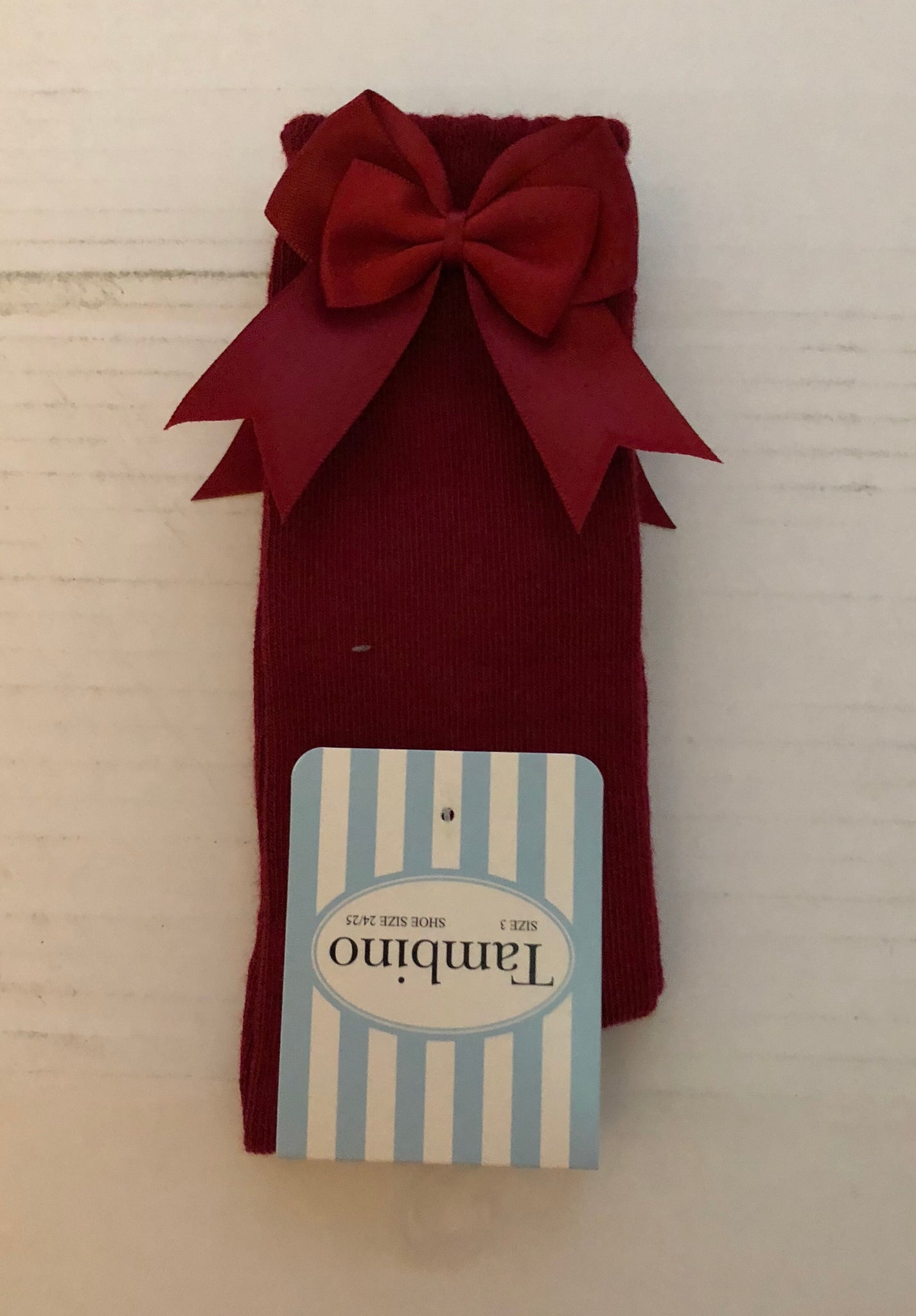 Burgundy Double Bow Knee Socks