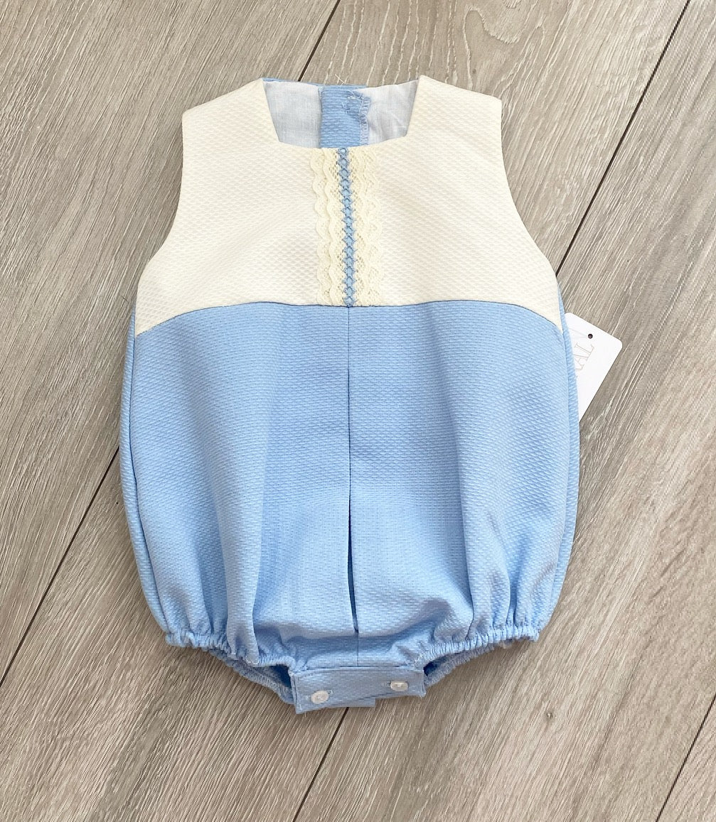 Eva Class Blue with Beige Trim Albie Romper 21128