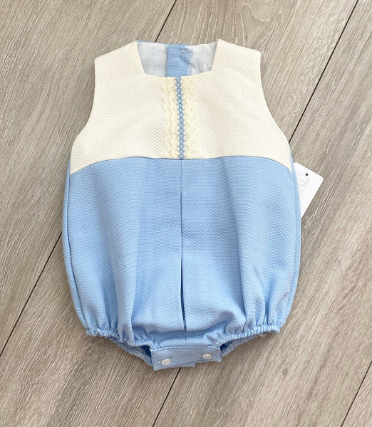 Eva Class Blue with Beige Trim Albie Romper 21128