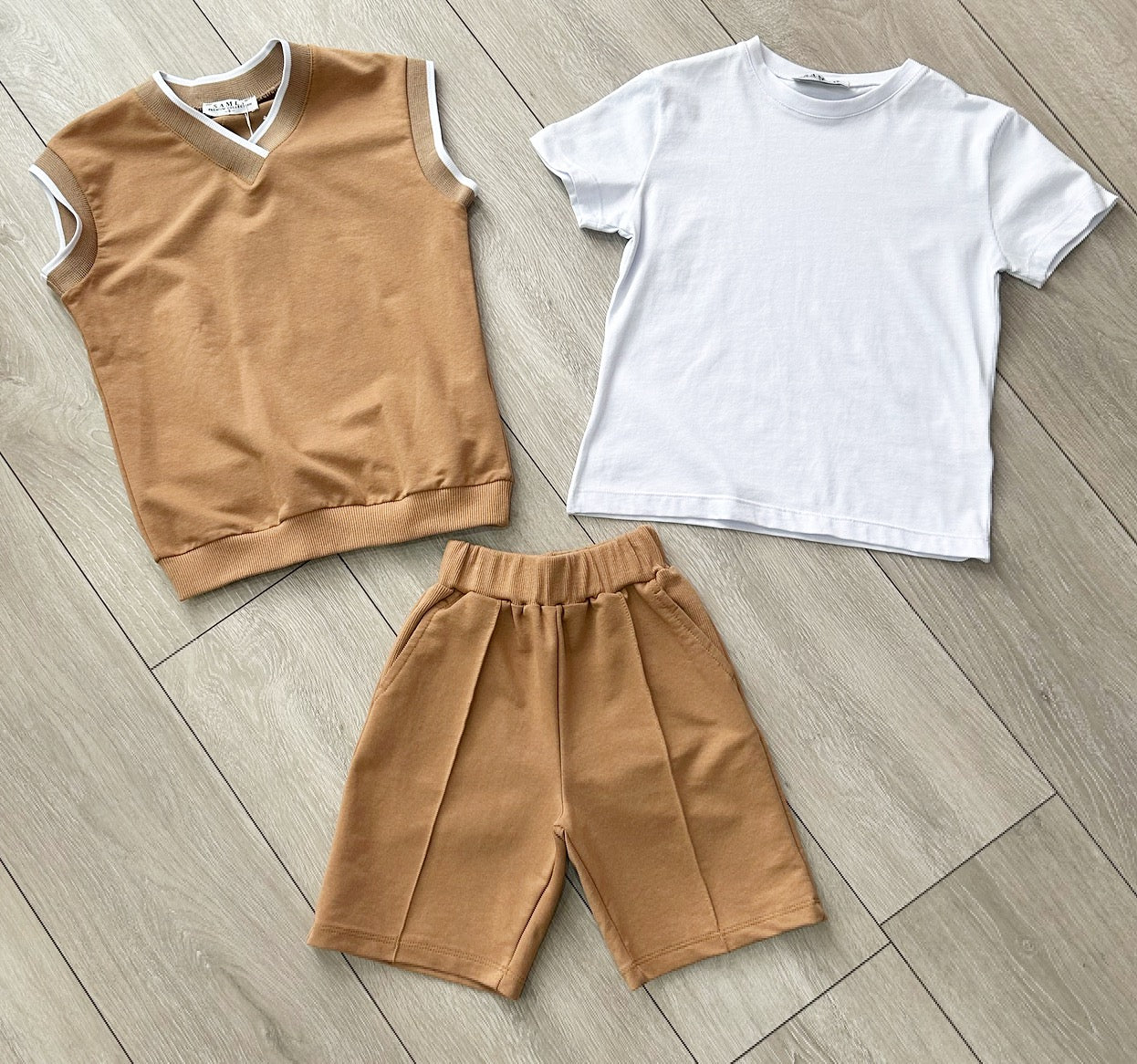Beige Zain 3 Piece Shorts Set