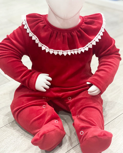 Red Velvet Frill Baby Grow
