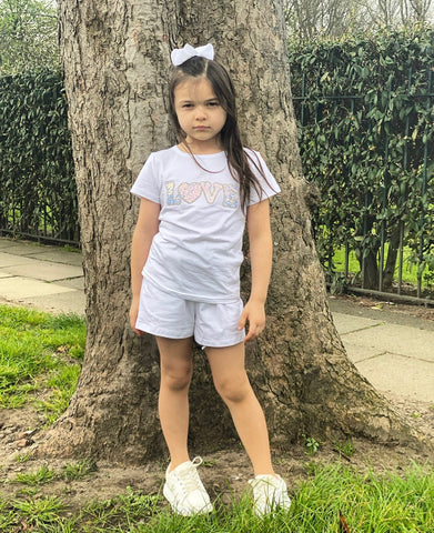 White Love Beaded Shorts Set