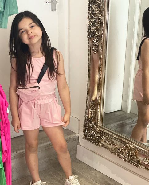 Pink Jasmine Shorts Set with Belt Bag