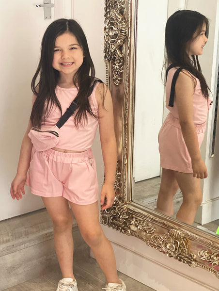 Pink Jasmine Shorts Set with Belt Bag
