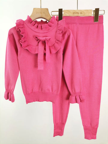 Cerise Pink Alissa Bow Knitted Leggings Set