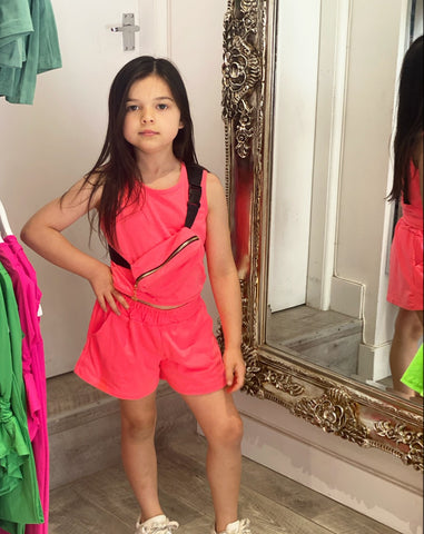 Bright Pink Jasmine Shorts Set with Belt Bag