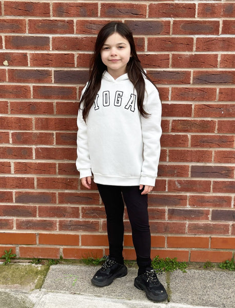 Girls White Yoga Hoodie & Leggings Set