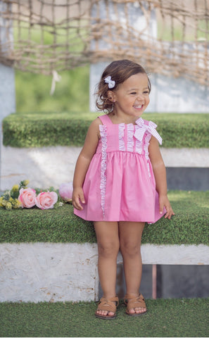 Miranda Baby Girls Pink Ruffle Stripe Dress 0516