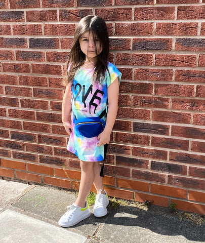 Blue Love Dress with Belt Bag