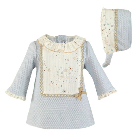 Miranda Baby Girls Blue Star Dress & Bonnet 0029