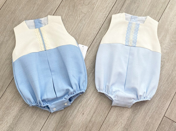 Eva Class Blue with Beige Trim Albie Romper 21128