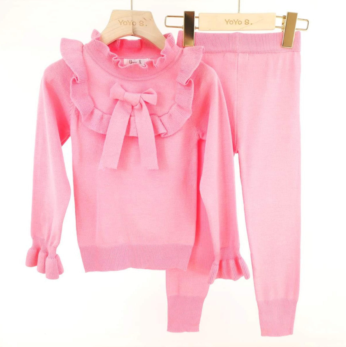 Pink Alissa Bow Knitted Leggings Set