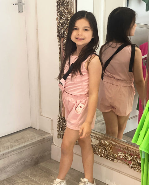 Pink Jasmine Shorts Set with Belt Bag