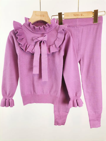 Purple Alissa Bow Knitted Leggings Set