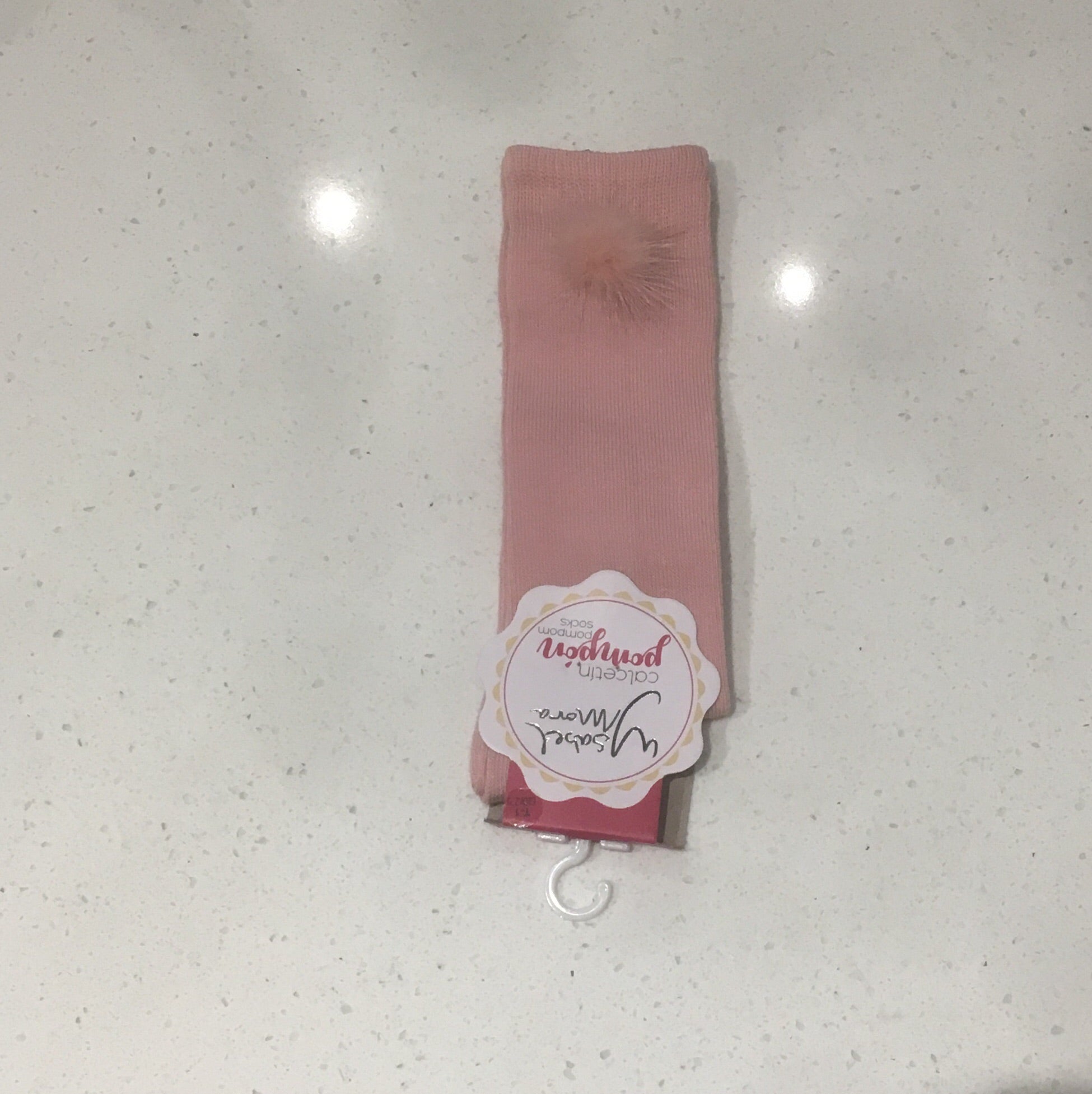 Pink Fur Pom Knee High Socks