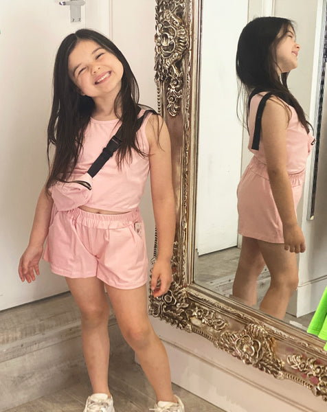Pink Jasmine Shorts Set with Belt Bag
