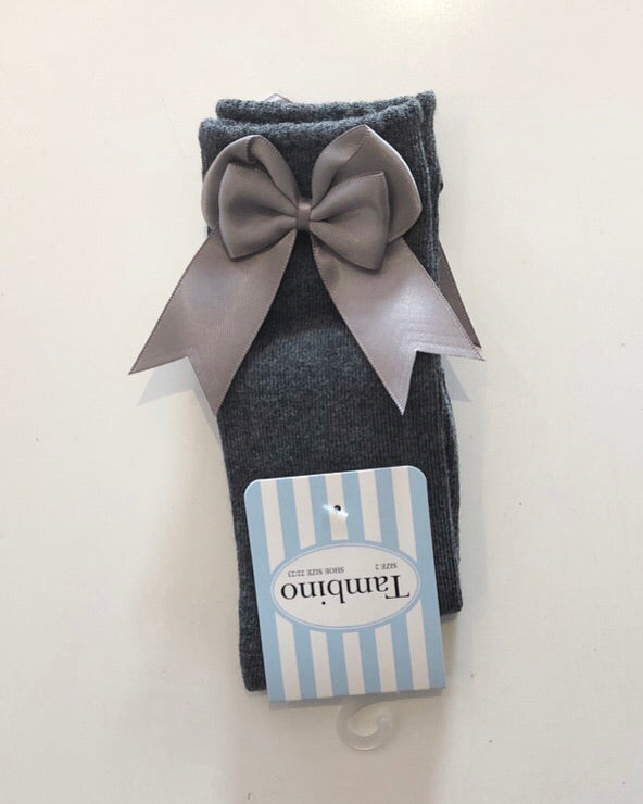 Grey Double Bow Knee Socks
