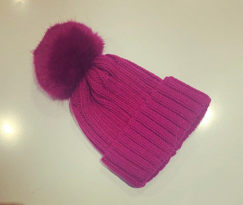 Cerise Pink Fur Pom Pom Hat