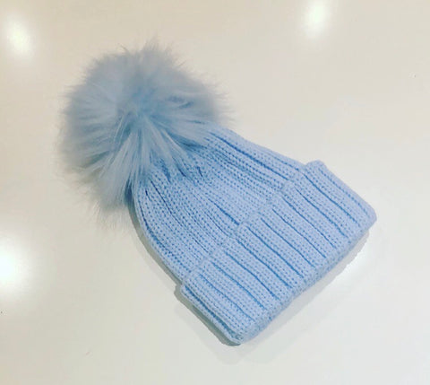 Blue Fur Pom Pom Hat