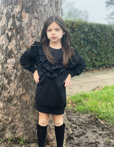 Black Reza Frill Jumper Dress
