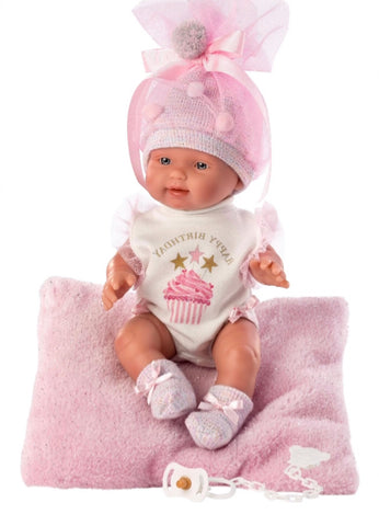 Llorens 26316 Bebita Happy Birthday Spanish Girl Doll with Pillow