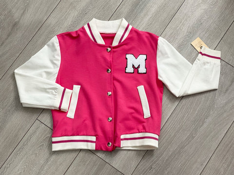 Cerise Pink Varsity Bomber Jacket
